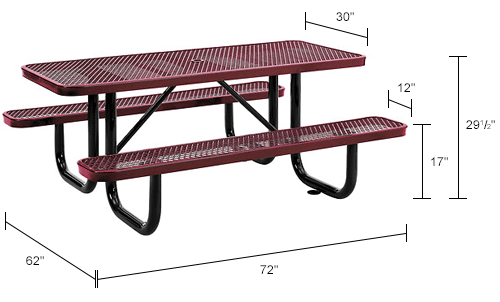 72" Rectangular Expanded Metal Picnic Table Red
																			
