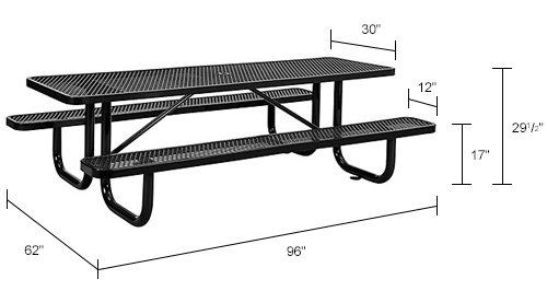 96 in. Rectangular Expanded Metal Picnic Table Black
																			