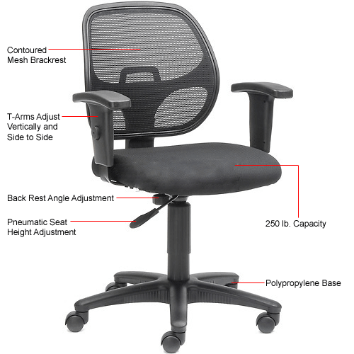 Interion® Office Chair With Mid Back & Adjustable Arms, Black, Black