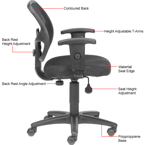 Interion® Office Chair With Mid Back & Adjustable Arms, Black, Black