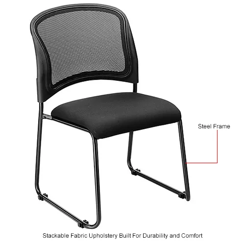 Interion Stacking Chair With Mid Back Fabric Black Pkg Qty 4