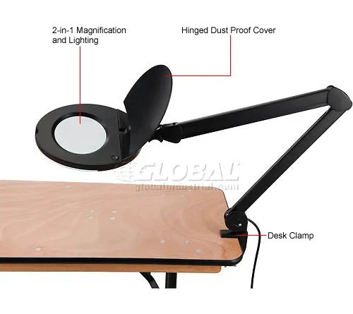 Global Industrial™ 3 Diopter LED Magnifying Lamp, Black