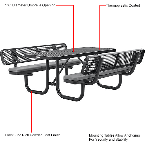 Global Industrial™ 6' Rectangular Picnic Table W/ Backrests & Cushions ...