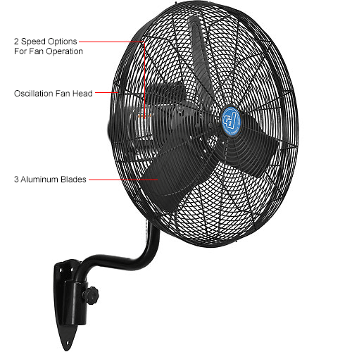 CD Premium 24 Inch Oscillating Wall Mount Fan 1/2 HP 6,400 CFM
																			