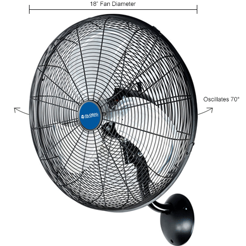 Global Industrial™ 18" Industrial Wall Mounted Oscillating Fan, 4550 CFM, 1/6 HP
																			