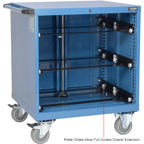 Global™ Mobile Modular Drawer Cabinet, 3 Drawers, w/Lock, w/o Dividers, 30x27x36-7/10, Blue 
																			
