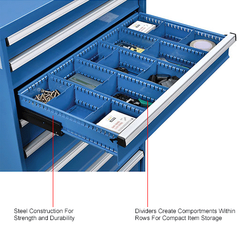 Dividers for 5"H Drawer of Global&#8482; Modular Drawer Cabinet 36"Wx24"D, Blue