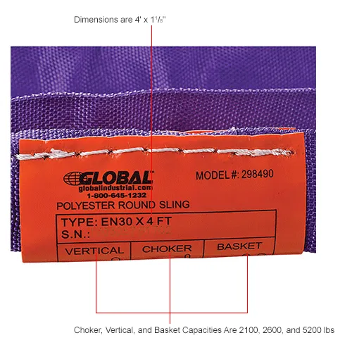 Global Industrial™ Polyester Round Sling, Endless, 4 ft, 2600/2100