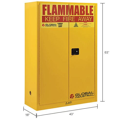 Global Industrial™ Flammable Cabinet, Manual Close Double Door, 45 Gallon, 43"Wx18"Dx65"H
																			