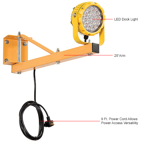 Global Industrial™ LED Dock Light w/ 25" Arm, 20W, 1800 Lumens, 5000K