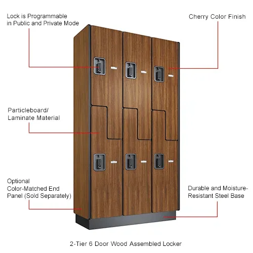 Global Industrial™ Z-Style 2-Tier 6 Door Digital Wood Locker, 36