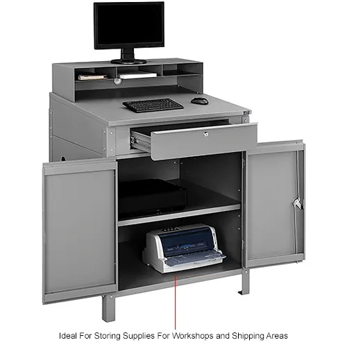 Winholt Mobile Open Base Shop Desk, Pigeonhole Riser, 24W x 22D, Gray