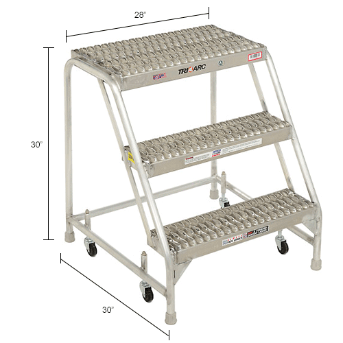 3 Step Aluminum Rolling Ladder, 24 W Grip Step, W/O Handrails
																			