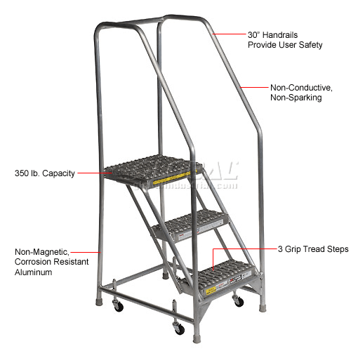 3 Step Aluminum Rolling Ladder, 16