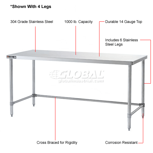 14 Gauge Stainless Steel Crossbraced Leg Table