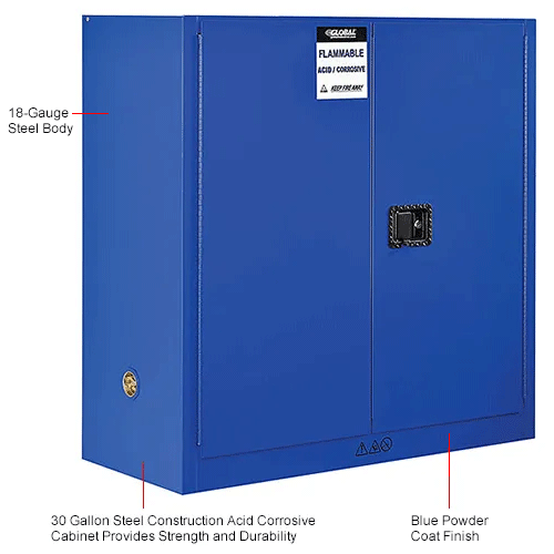 Global&#8482; Acid Corrosive Cabinet - 45 Gallon - Manual Close 43"W x 18"D x 65"H