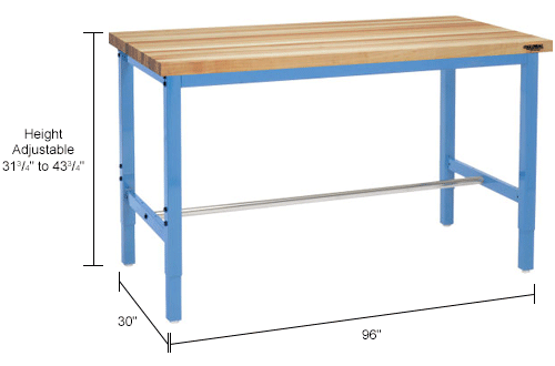 Global Industrial™ 96 x 30 Adjustable Height Workbench Square Tube Leg - Birch Square Edge Blue
																			