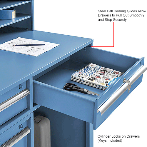 38"W x 29"D x 51"H 4-Drawer Premium Shop Desk - Blue
																			