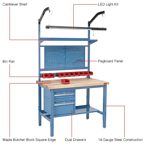 Global Industrial™ 60W x 30D Production Workbench - Maple Square Edge  Complete Bench - Blue