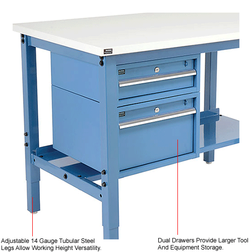 Global Industrial&#153; 60"W x 30"D Production Workbench - ESD Square Edge - Drawers & Shelf - Blue