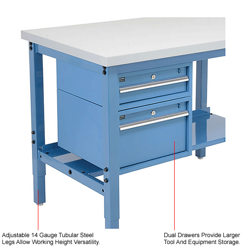 Global Industrial&#153; 48 x 30 Production Workbench - Laminate Square Edge - Drawers & Shelf - Blue