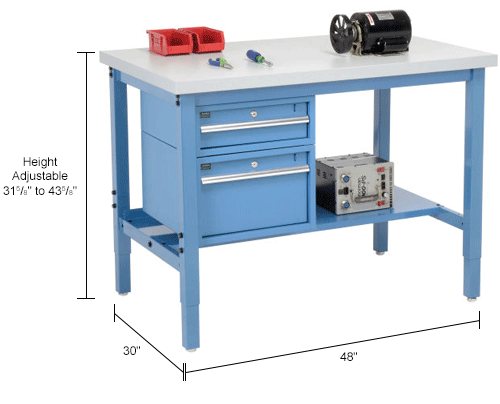 Global Industrial™ 48 x 30 Production Workbench - Laminate Square Edge - Drawers & Shelf - Blue
																			