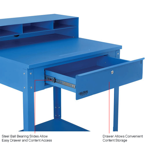 Global Industrial™ Flat Surfaced Shop Desk w/ Riser & Outlets, 341/2"W