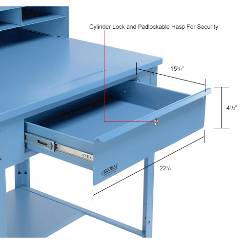 Shop Desk w/ Pigeonhole Storage - Pegboard w/Shelf 34-1/2"W x 30"D x 38 to 42-1/2"H- Flat Top -Blue