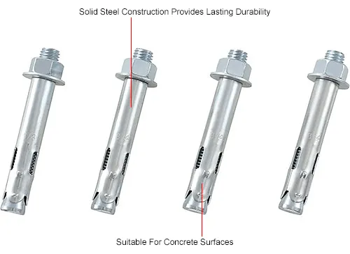 DTGN 1/2 X 6 Inch Hex Nut Sleeve Anchors – 10-Pack For Concrete, Brick & Block