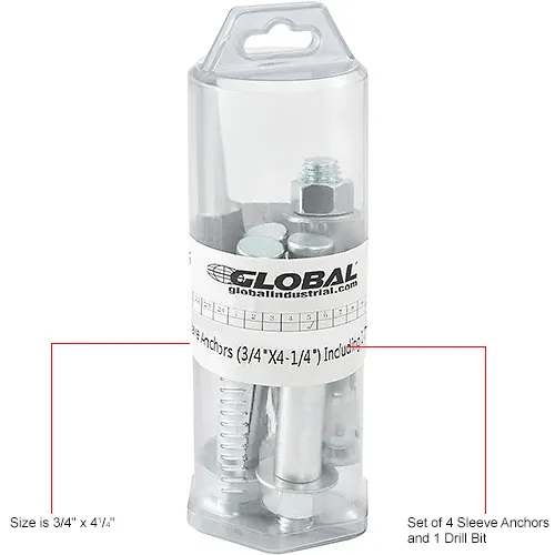 Global Industrial™ Set Of 4 Sleeve Anchors (3/4