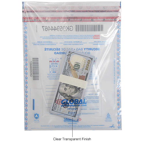 Global Industrial&#153; FraudStopper&#153; Tamper Evident Clear Deposit Bag, 9"W x 12"H, 100/Pack