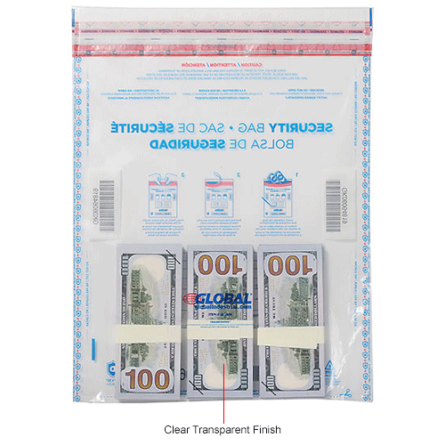 Global Industrial&#153; FraudStopper&#153; Tamper Evident Clear Deposit Bag, 12"W x 16"H, 100/Pack