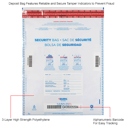 Global Industrial&#153; FraudStopper&#153; Tamper Evident Clear Deposit Bag, 15"W x 20"H, 100/Pack