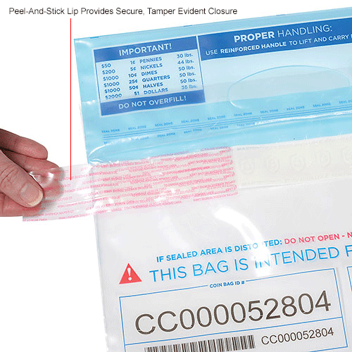 Global Industrial&#153; MasterCoin&#153; Clear Coin Bag W/ Reinforced Handle, 12"W x 19"H, 100/Pack