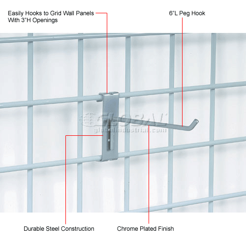 6" Grid Wall Peg Hook Pkg Qty 12 331328