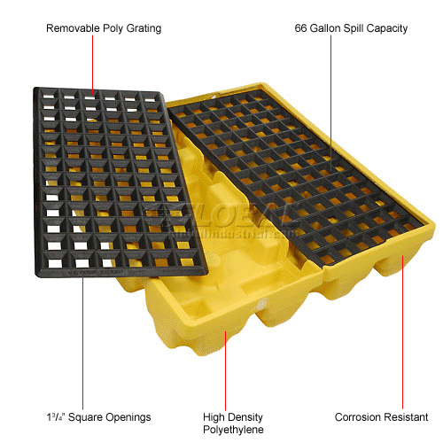 Eagle 4Drum, Low Profile Spill Containment Pallet With Drain, Yellow