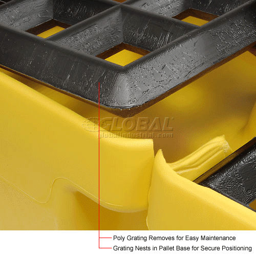 Eagle 4Drum, Low Profile Spill Containment Pallet With Drain, Yellow