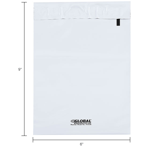 Global Industrial&#153; Self-Seal Poly Mailers #0, 6" x 9", White, 1000 Pack