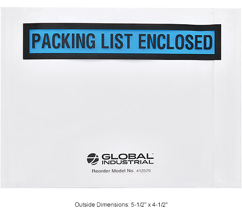Global Industrial&#153; Packing List Envelopes -"Packing List Enclosed" 4-1/2" x 5-1/2"  Blue