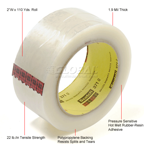2" x 55 yds Tan 3M™ 371 Carton Sealing Tape 1.9 Mil 36 Rls/Case 