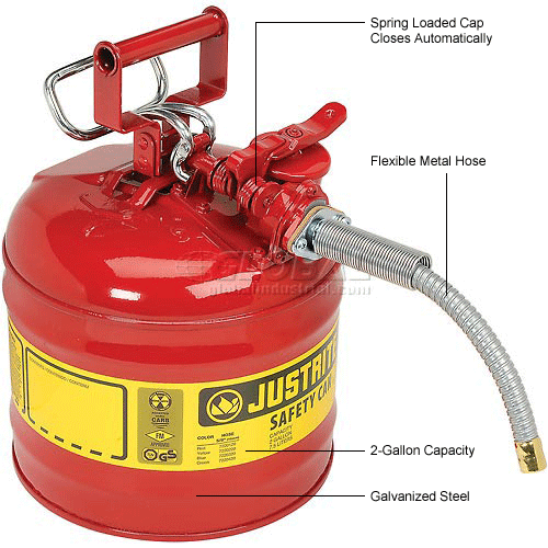 Justrite AccuFlow Type II Galvanized Steel Safety Can Flexible Metal Hose Gas 