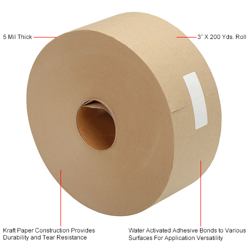 1" x 500' Kraft Tape Logic® Non Reinforced Water Activated Tape 30 Rls/Case 