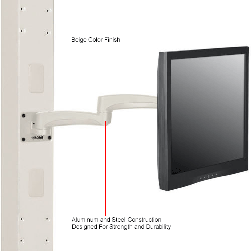 Global Industrial&#8482; Fixed Height LED/LCD Flat Panel Monitor Arm with VESA Plate, Beige