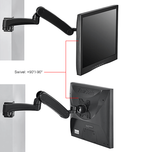 Global Industrial&#8482; Gas Spring LED/LCD Monitor Wall Mount Arm with VESA Plate, Black