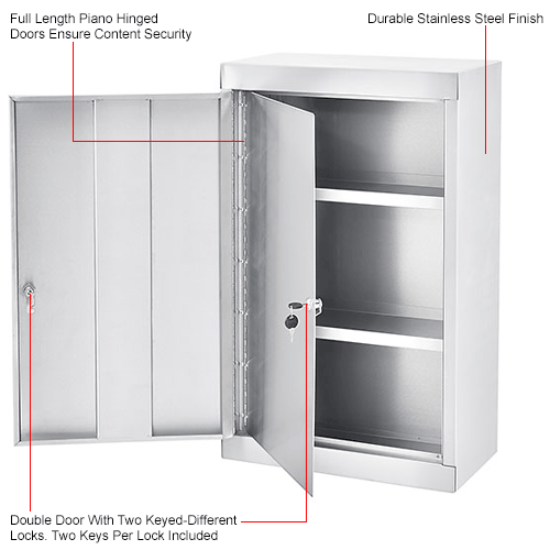 Global Industrial&#8482; Large Narcotics Cabinet, Double Door/Double Lock, Stainless Steel
