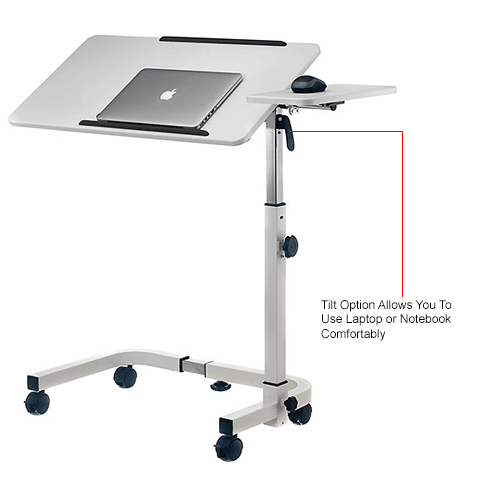 Global Industrial&#153; 30" Tilting Adjustable Height Mobile Laptop Desk, White