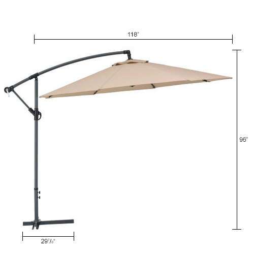 Global Industrial&#153; Cantilever Umbrella w/ Crank, Tilt & Cross Brace, Olefin Fabric, 10'W, Tan