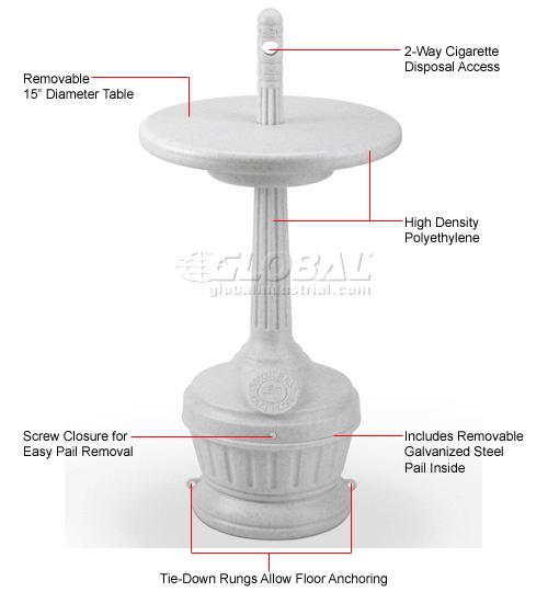 Patio Outdoor Ashtray With Table White