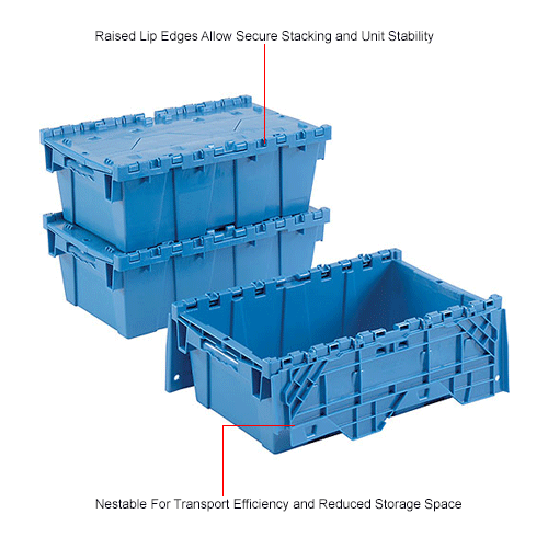 Global Industrial™ Plastic Attached Lid Shipping and Storage Container 195/8x117/8x7 Blue