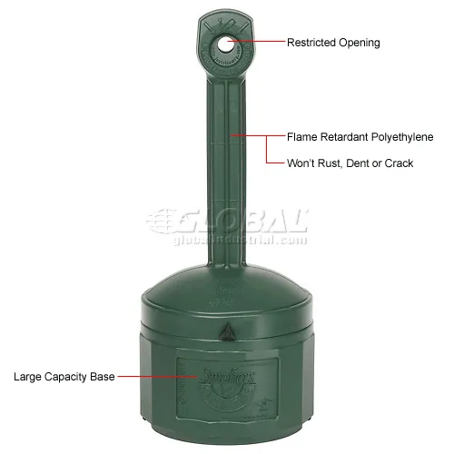 Justrite® Smokers Ceasefire® Outdoor Ashtray, 4 Gallon, Green